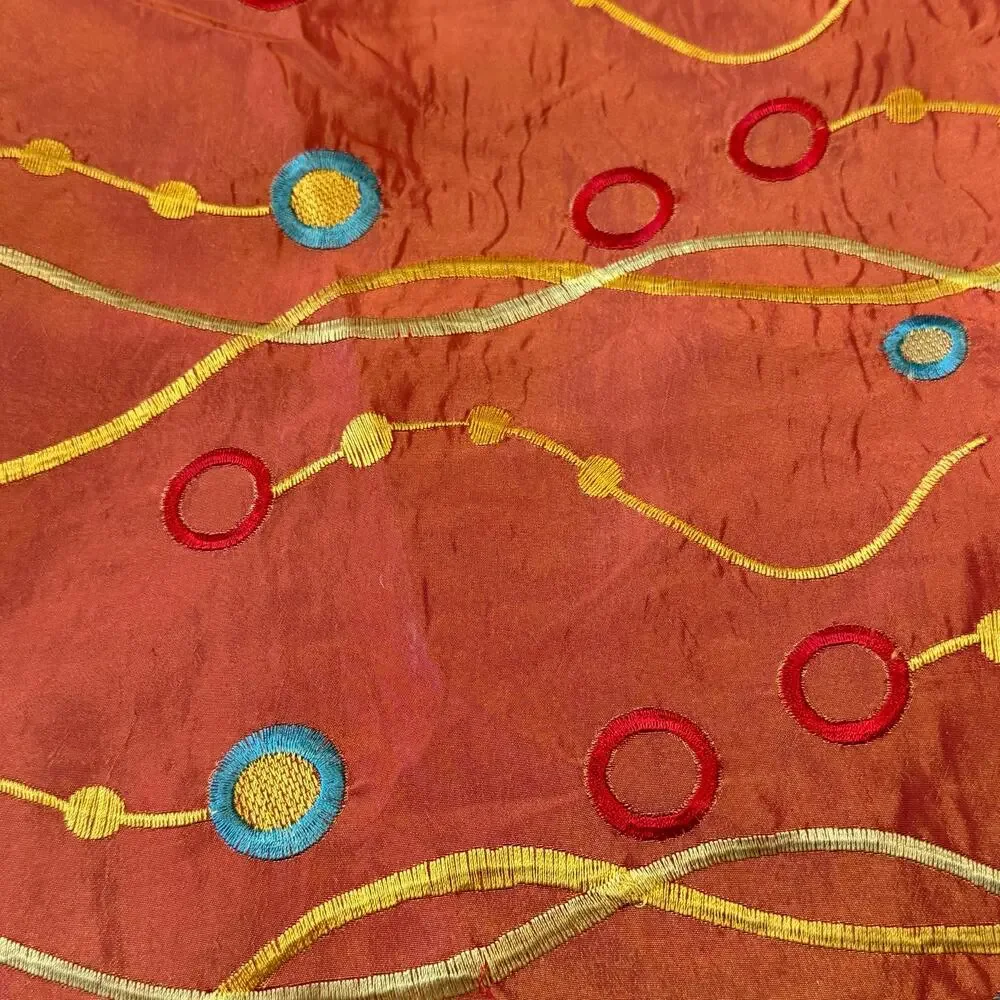 Large Round Taffeta? Tablecloth 'Orange Edgewater' Embroidered Whimsical Fabric